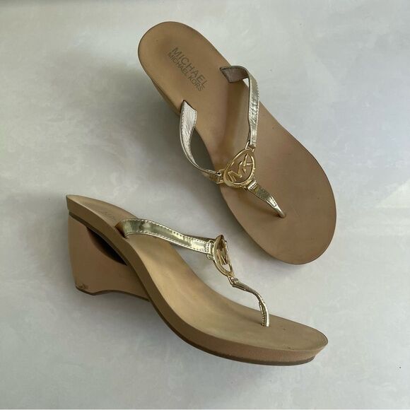Michael Kors Metallic Gold Wedge Sandals - Picture 1 of 6